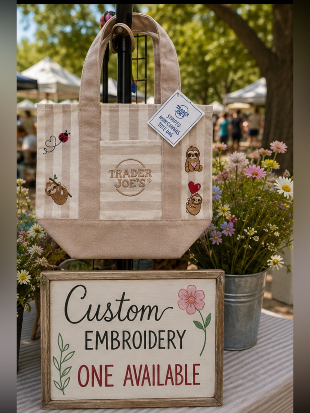 🤎Trader Joe’s Mini Canvas Tote Bags with Custom Embroidery